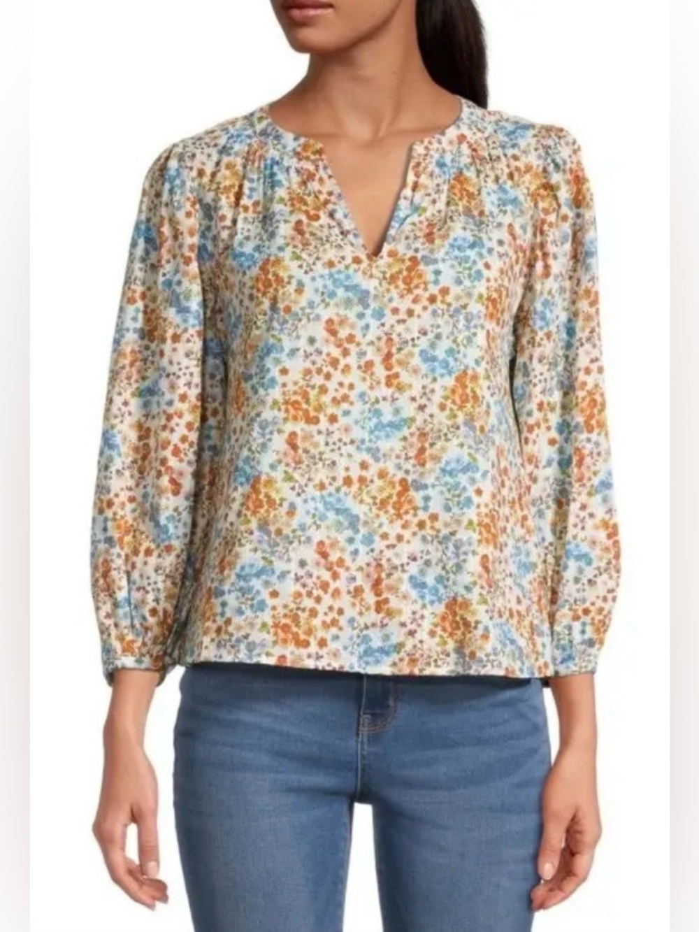 A.N.A. Floral Peasant Blouse – Size Medium | Boho Cottagecore